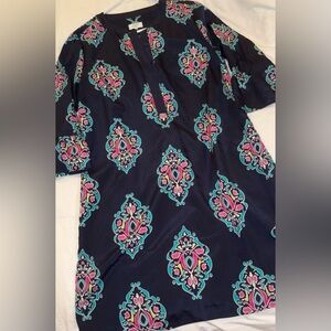 Crown & Ivy Navy Dress with Pink and Teal Accents